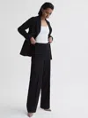 Reiss Navy Wool Blend Wide Leg Suit Trousers In Black