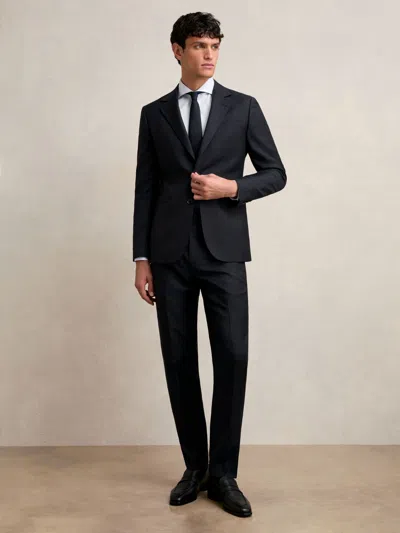 Reiss Navy Wool Check Slim-fit Suit Trousers In Black