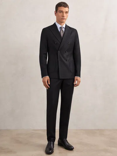 Reiss Navy Wool-flannel Tailored-fit Suit Trousers In Blue