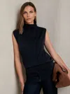 Reiss Navy Wool Slouched Sleeveless Top In Black