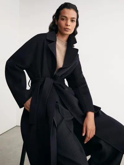 Reiss Navy Wool-blend Blindseam Double-breasted Coat In Blue
