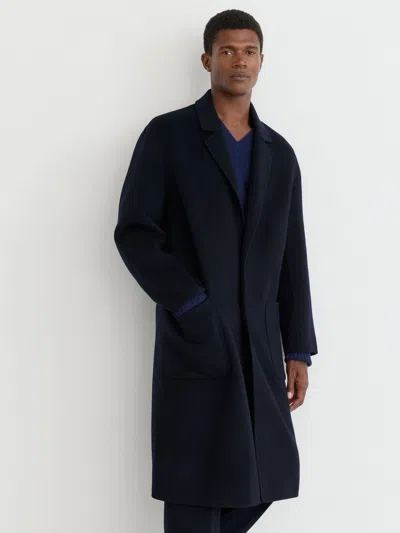 Reiss Navy Wool-blend Blindseam Relaxed-fit Coat In Blue