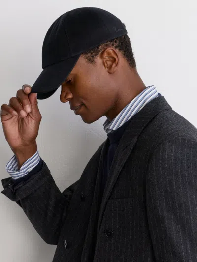 Reiss Navy Wool-blend Flannel Baseball Cap In Black