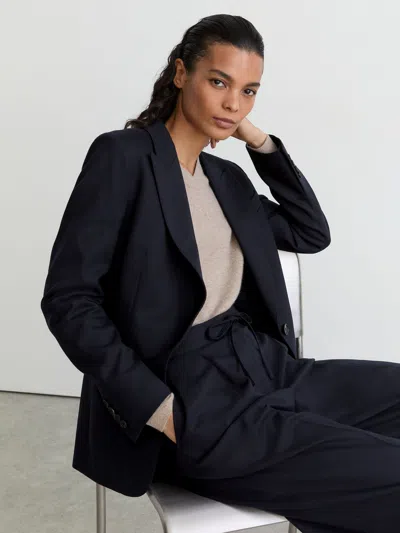 Reiss Navy Wool-blend Single-breasted Suit Blazer In Black