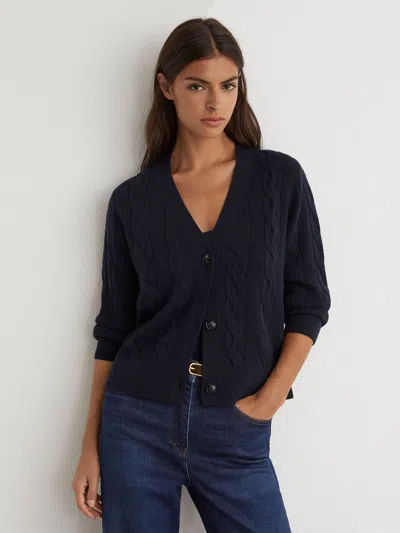 Reiss Navy Wool-cashmere Cable-knit Cardigan