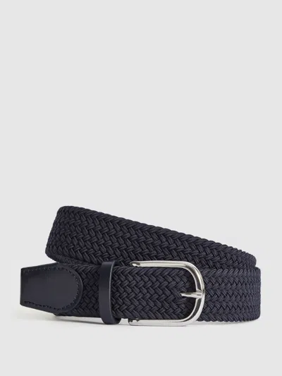 Reiss Navy Woven Belt In Blue