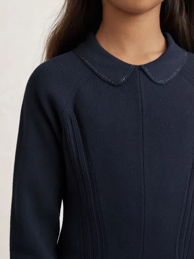 Reiss Navy Embellished Collar Knitted Dress In Blue