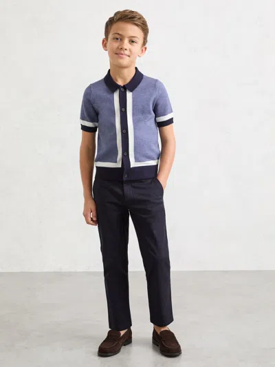 Reiss Kids'  Navy/airforce Blue Craig 9-13 Yrs Colour-block Button-through Polo Shirt