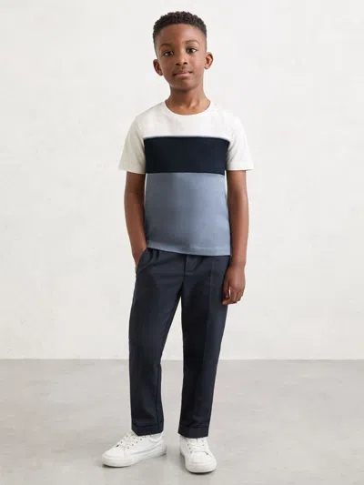 REISS REISS NAVY/AIRFORCE BLUE/OFF WHITE COLE COTTON COLOUR-BLOCK T-SHIRT