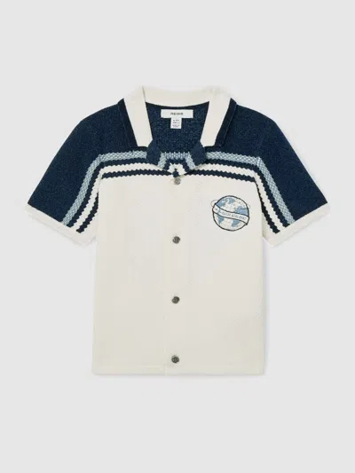 Reiss Navy/airforce Blue/white 13-14 Yrs Chenille Airlines Embroidery Shirt In Multi