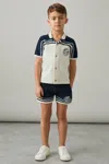 Reiss Navy/airforce Blue/white Chenille Airlines Embroidery Shorts In Multi