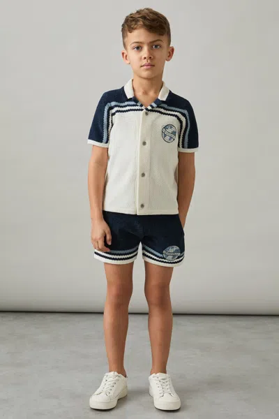 Reiss Navy/airforce Blue/white Chenille Airlines Embroidery Shorts In Multi