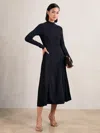 Reiss Navy/black Petite Knitted Contrast-panel Midi Dress