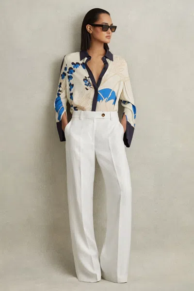 Reiss Navy/blue Printed Split Hem Shirt