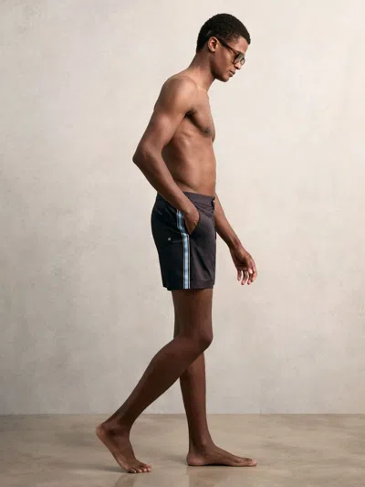 Reiss Navy/blue Stripe Sol Stripe Side Adjuster Swim Shorts In Brown