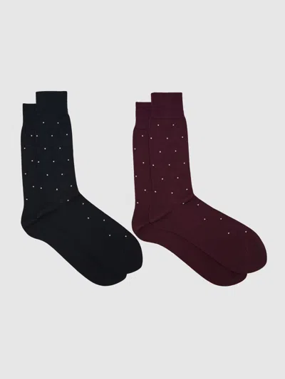 Reiss Navy/bordeaux Mario Spot 2 Pack Cotton-blend Polka-dot Socks In Multi