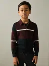 Reiss Navy/bordeaux/white 3-9 Yrs Colour-block Half-zip Polo Shirt