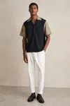 Reiss Navy/brown Colour-block Cuban-collar Shirt