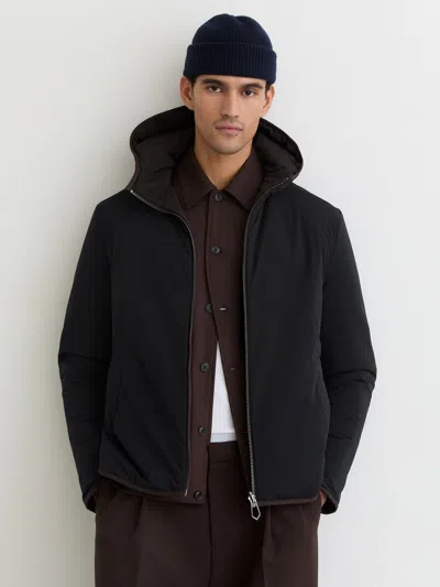 REISS REISS NAVY/BROWN DEVONAY REVERSIBLE HOODED PUFFER JACKET
