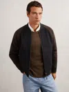 Reiss Navy/brown Wool-blend Colour-block Bomber Jacket In Brown