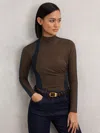 Reiss Navy/camel Stretch-lyocell Panel Ruched Bodysuit In Multi
