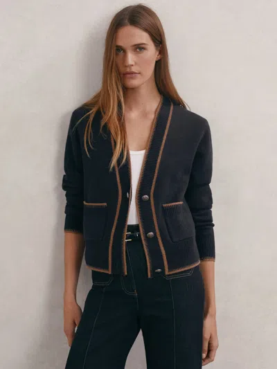 Reiss Navy/camel Wool-cashmere Tipped Cardigan In Multi