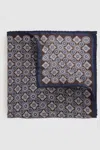 REISS NAVY/CHOCOLATE SILK MEDALLION PRINT POCKET SQUARE