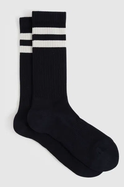 Reiss Navy/ecru Cotton-blend Double-stripe Socks