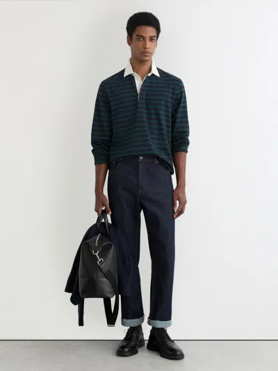 Reiss Mens Navy Green Connors Rugby-stripe Cotton Polo Xxl In Blue