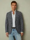 Reiss Navy/grey Tweed Single-breasted Blazer With Wool In Multi