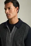 Reiss Navy/grey Wool Colour-block Zip-through Cardigan In Navy/grey