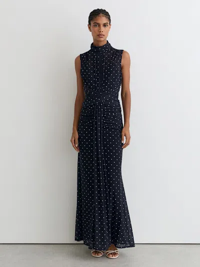 Reiss Navy/ivory Petite Polka-dot Print Sleeveless Maxi Dress In Multi