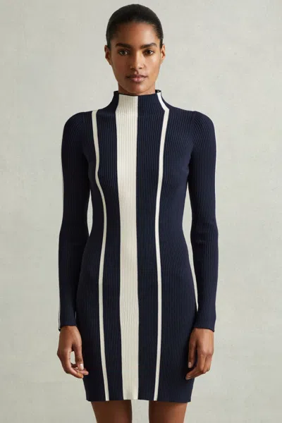 Reiss Navy/ivory Kelli Ribbed Striped Mini Dress