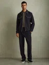 Reiss Navy/ivory Stripe Relaxed Contrast Pipe Detail Jacket In Multi