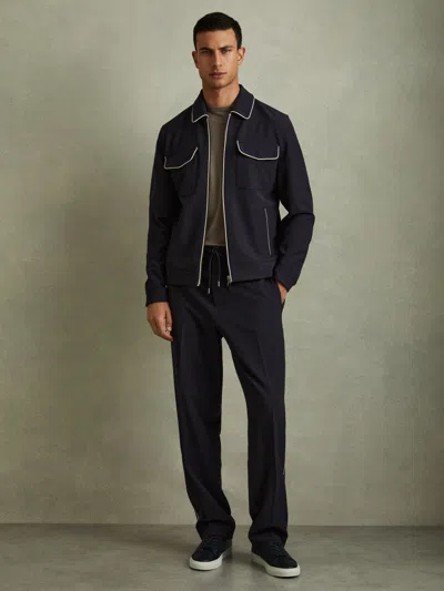 Reiss Navy/ivory Stripe Relaxed Contrast Pipe Detail Jacket