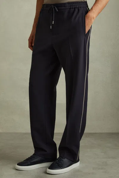 Reiss Navy/ivory Stripe Roy Relaxed Contrast Pipe Detail Trousers