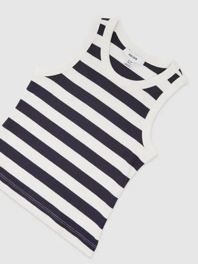 Reiss Babies'  Navy/ivory Violet 13-14 Yrs Stretch-cotton Stripe Ribbed Vest In Multi