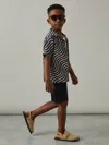 Reiss Navy/off White 9-13 Yrs Wave-print Cuban-collar Shirt