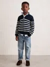 Reiss Navy/off White 9-13 Yrs Cotton-blend Stripe Half-zip Jumper In Black