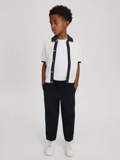 Reiss Kids' Navy/optic White 9-13 Yrs Cotton Blend Open Stitch Shirt