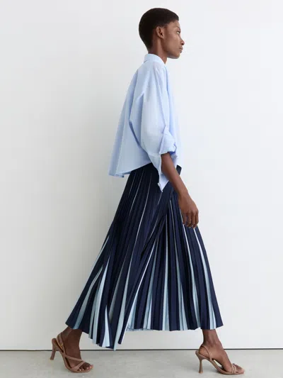 Reiss Navy/pale Blue Contrast Pleated Midi Skirt