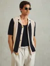 Reiss Mens Navy/stone Nicoli Cuban-collar Striped Cotton Shirt Xs
