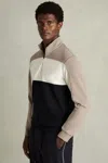 Reiss Navy/taupe Katoon Interlock Colour-block Half-zip Sweatshirt In Navy/taupe