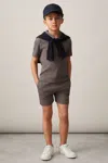 Reiss Navy/tobacco Brown Ernie 3-9 Yrs Cotton Blend Geometric Jacquard Shorts In Navy/tobacco Brown