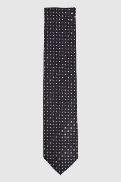 Reiss Navy/tobacco Foulard Silk Blend Floral Print Tie