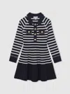 Reiss Navy/white 9-13 Yrs Button-detail Stripe Knitted Dress In Multi