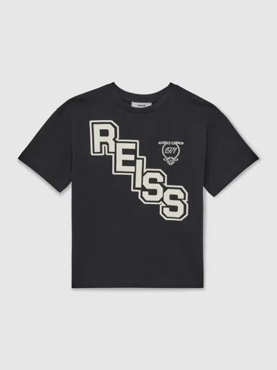 Reiss Navy/white 13-14 Yrs Cotton Oversized Logo T-shirt In Multi