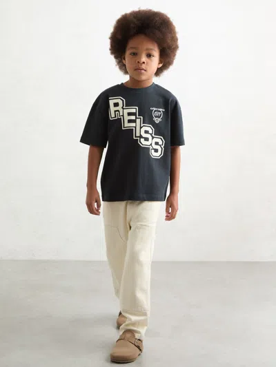 Reiss Navy/white 3-9 Yrs Cotton Oversized Logo T-shirt In Multi