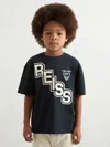 Reiss Kids' Navy/white 9-13 Yrs Cotton Oversized Logo T-shirt In Black