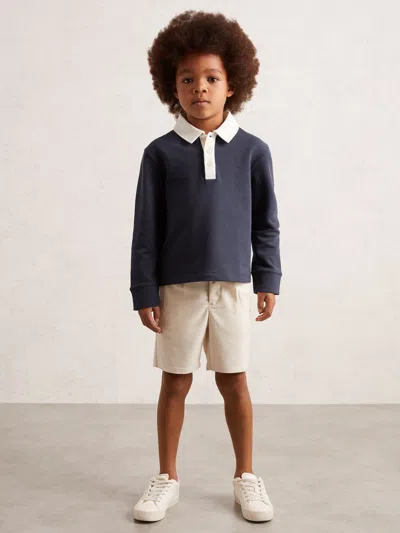 Reiss Kids'  Navy/white Aidan 3-9 Yrs Cotton Half-button Rugby Polo Shirt In Blue
